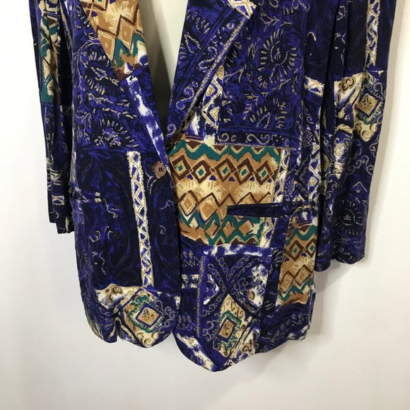 Vintage 90s Norton McNaughton Blazer Jacket Medium / 8 Purple Gold Long USA - Picture 3 of 10